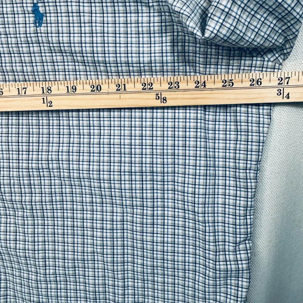 Polo Ralph Lauren Classic Fit Shirt Men XXL Blue White Gray Plaid Stretch Preppy